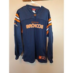 Vintage Denver Broncos Embroidered Patchwork Blue and Orange Thick Longs sleeve